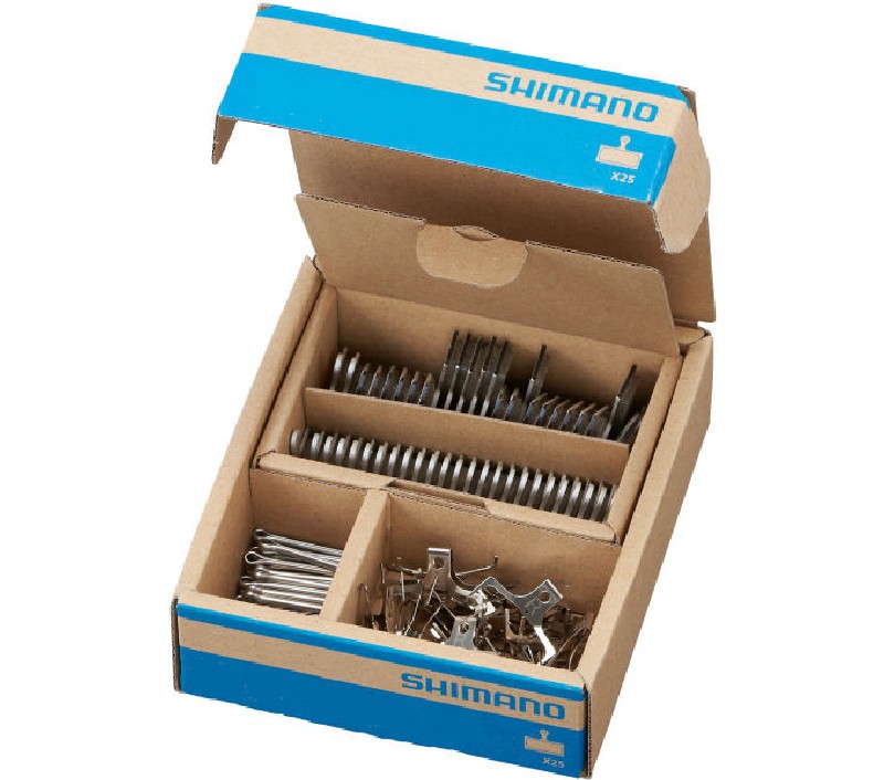 PLOČICE ZA DISK SHIMANO RESIN PAD W/O FIN (G05A-RX), PAD SPRING, W/SPLIT PIN, 25 PAIRS, IN SEMI-BULK PACK 1 PLOČICE ZA DISK SHIMANO RESIN PAD W/O FIN (G05A-RX), PAD SPRING, W/SPLIT PIN, 25 PAIRS, IN SEMI-BULK PACK