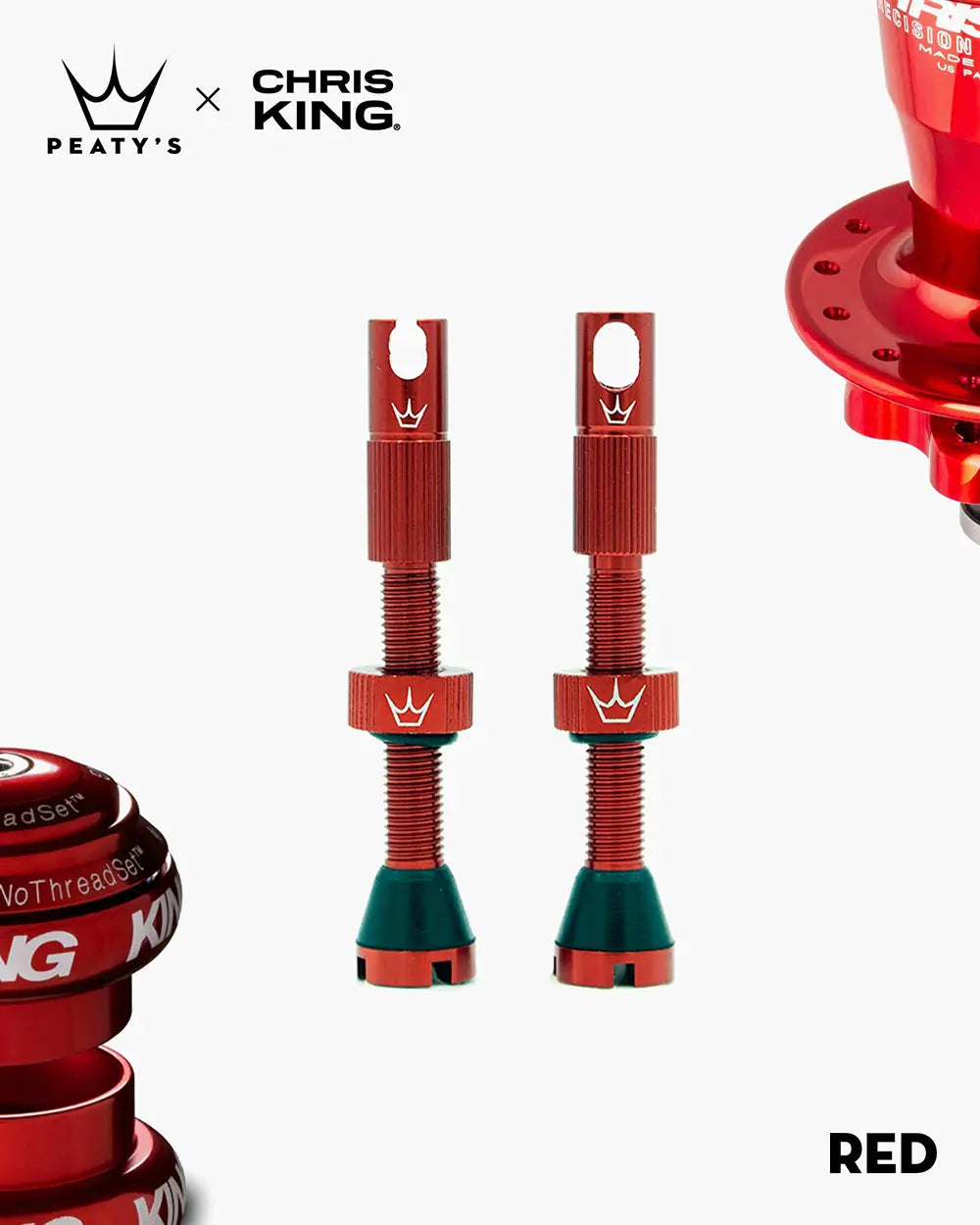 Peaty's x Chris King (MK2) Tubeless Valves - 42mm / Red 1 Peaty's x Chris King (MK2) Tubeless Valves - 42mm / Red